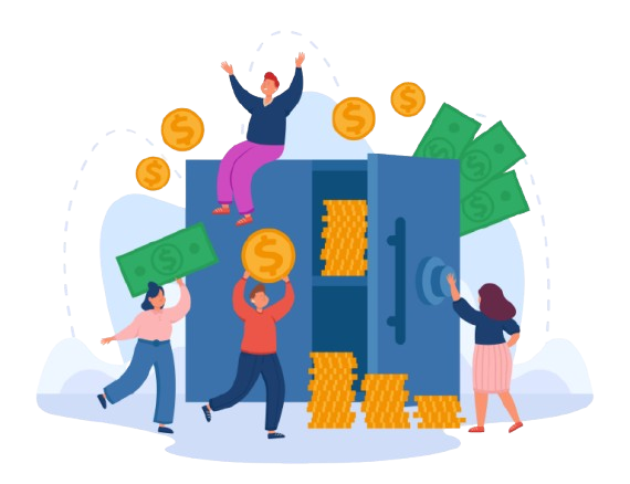 Tiny_people_around_safe_bank_with_money_flat_vector_illustration removebg preview